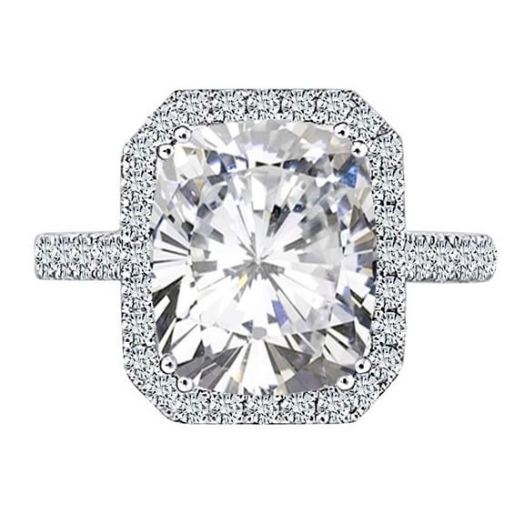 AFFY Solid 14K White Gold Center 5ct 9X11mm G-H-I Color 2mm Band Width Cushion Cut Halo Moissanite Engagement Ring with Accents for Women Ring Size-8.5