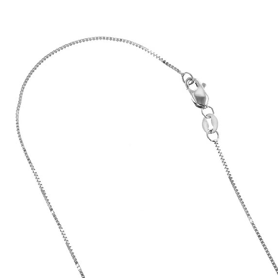 Solid 14K White Gold Classic Box Chain 0.5mm Wide Necklace with Lobster Claw Clasp (16 inches long)