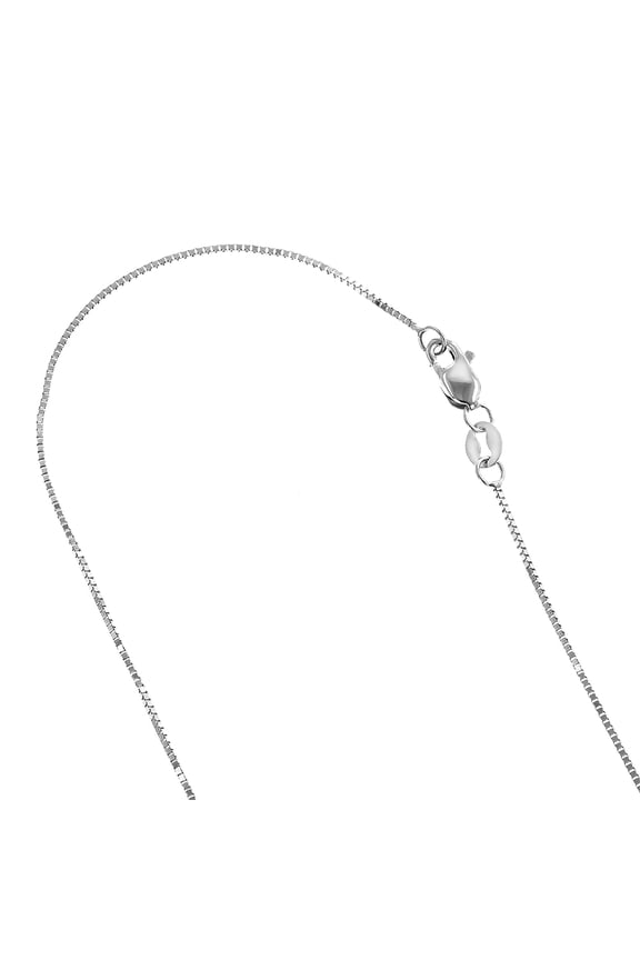 Solid 14K White Gold Classic Box Chain 0.5mm Wide Necklace with Lobster Claw Clasp (16 inches long)