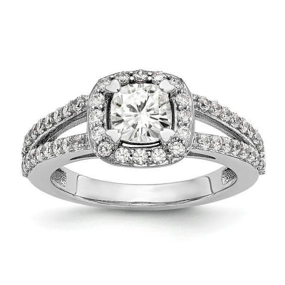 Solid 14K White Gold Cushion Halo Engagement Ring with CZ Cubic Zirconia Size 5.5