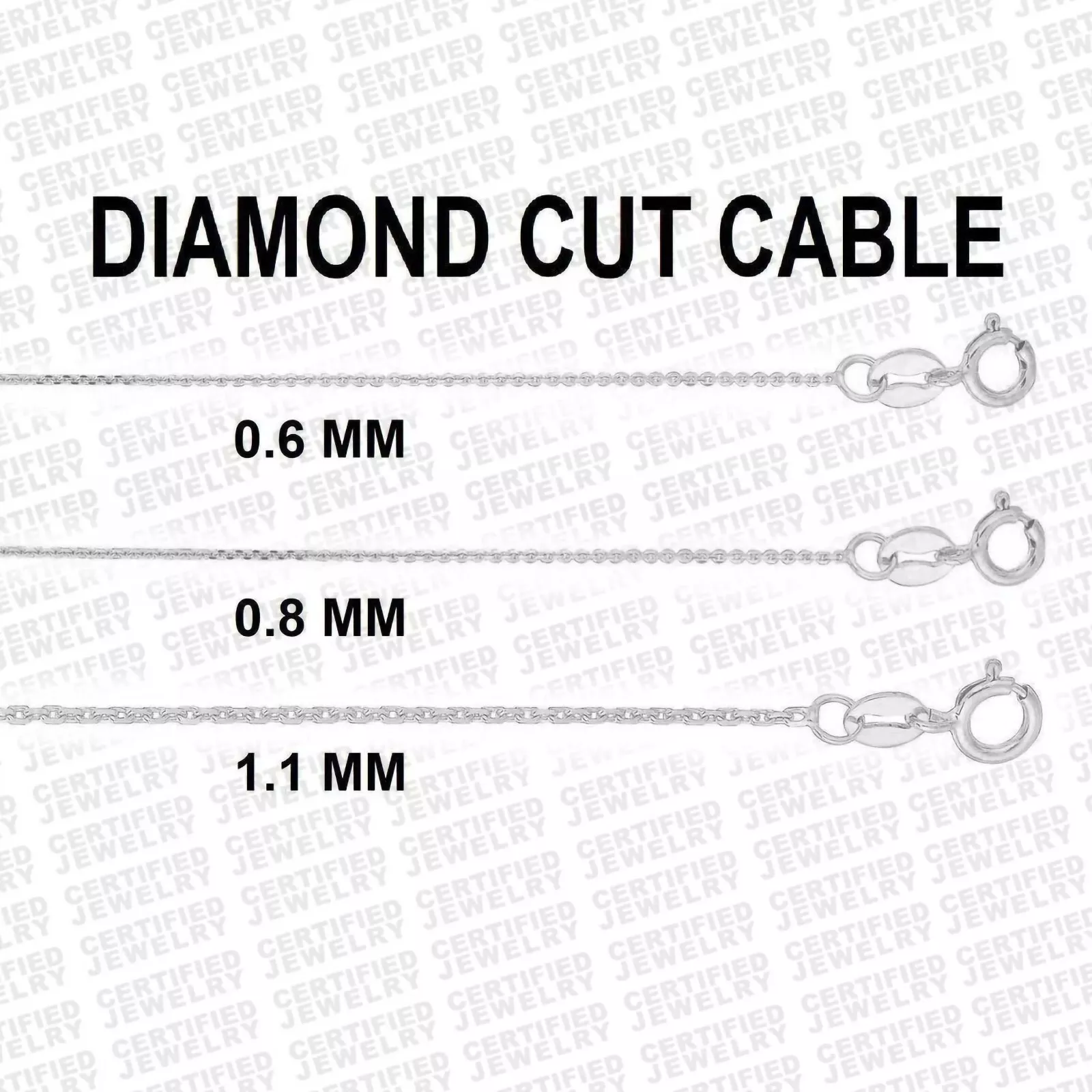 Solid 14K White Gold Diamond Cut Cable Link Chain Necklace, 16" 18" 20" 24" Inch, 0.6mm 0.8mm 1.1mm Wide