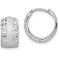 thumbnail image 1 of Solid 14K White Gold Diamond Cut Textured Hoop Earrings - 14.15mm, 1 of 6