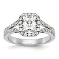 thumbnail image 1 of Solid 14K White Gold Diamond Emerald Diamond Side-Stones with CZ Cubic Zirconia Center Stone Halo Engagement Ring Size 7, 1 of 8