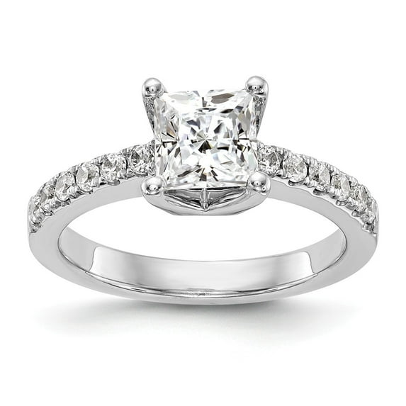 Solid 14K White Gold Diamond Side-Stones with CZ Cubic Zirconia Center Stone Engagement Ring Size 8