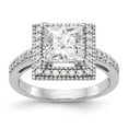 thumbnail image 1 of Solid 14K White Gold Diamond Side-Stones with Princess Cut CZ Cubic Zirconia Center Stone Square Halo Engagement Ring Size 6, 1 of 8