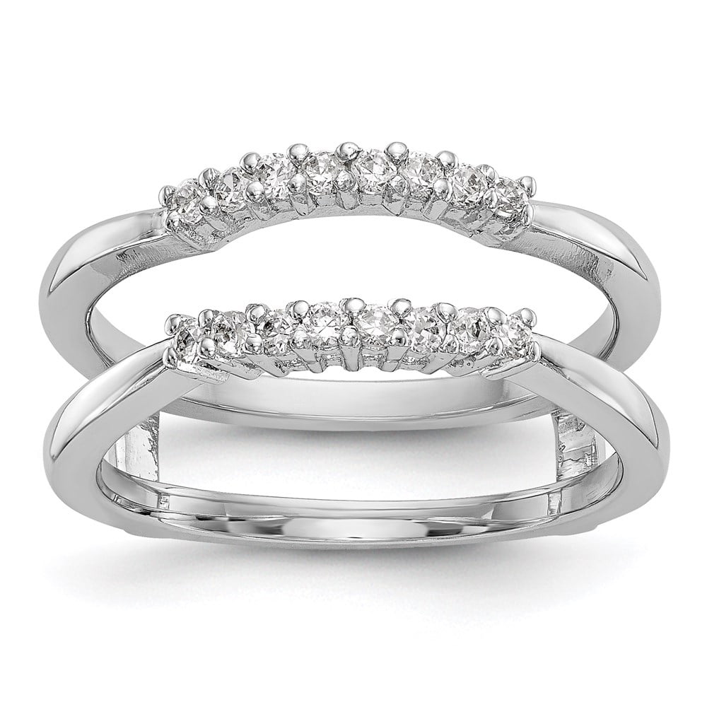 Solid 14K White Gold Engagement Ring Guard with CZ Cubic Zirconia Size ...