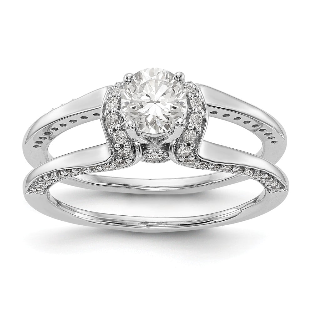 Solid 14K White Gold Engagement Ring with CZ Cubic Zirconia Size 7.5 ...