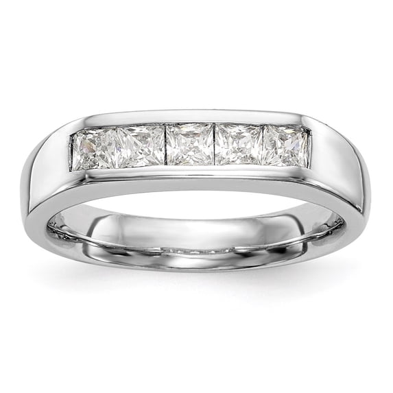 Solid 14K White Gold Five Stone Diamond Channel Set Wedding Band Ring Size 5.5 (.7 cttw.)