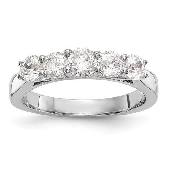 Solid 14K White Gold Five Stone Diamond Side-Stones with CZ Cubic Zirconia Center Stone Wedding Ring Band Size 6
