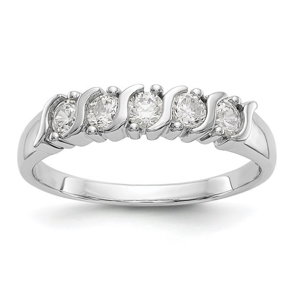 Solid 14K White Gold Five Stone Diamond Wedding Band Ring Size 5 (.5 cttw.)