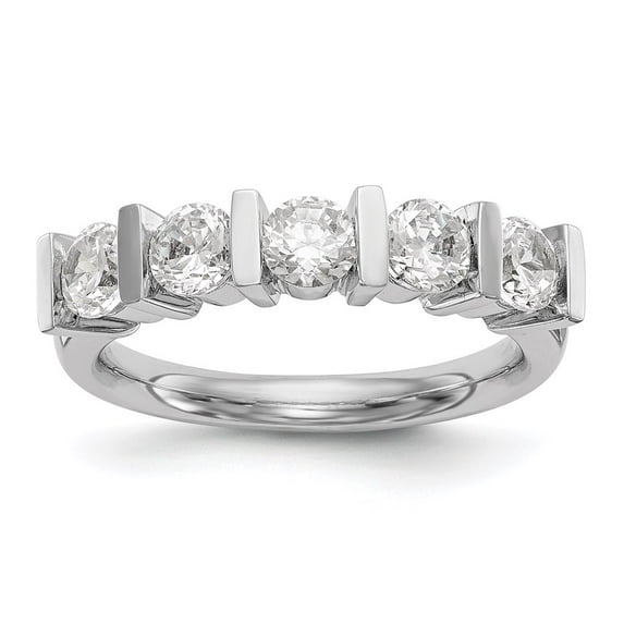 Solid 14K White Gold Five Stone Diamond Wedding Ring Band with CZ Cubic Zirconia Size 9