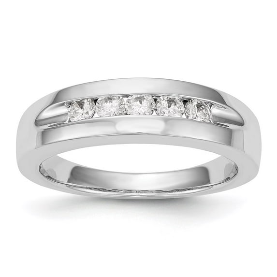 Solid 14K White Gold Five Stone Men's Channel Wedding Ring Band with CZ Cubic Zirconia Size 9.5