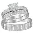 thumbnail image 1 of Solid 14K White Gold His and Hers Real Natural Diamond Trio Three Rings Set Heart Matching Rings Wedding Band Set 1/4 Carat - ( .26 Cttw ) - Ladies Size 9 - Mens Size 10, 1 of 6