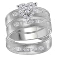 thumbnail image 1 of Solid 14K White Gold His and Hers Trio Three Rings Set Real Natural Diamond Heart Matching Rings Wedding Band Set 1/4 Carat ( .25 Cttw ) - (L = 5, M = 8), 1 of 7