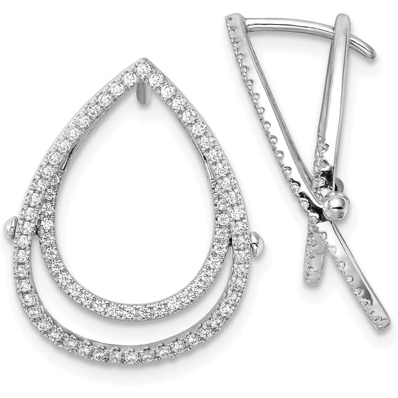 Solid 14K White Gold Lab Grown Diamond Teardrop Fashion Hinged Earrings - 21.2mm