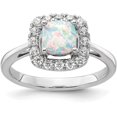 thumbnail image 1 of Solid 14K White Gold Lab Grown Diamond and Opal Halo Ring - Ring Size 7.0, 1 of 8
