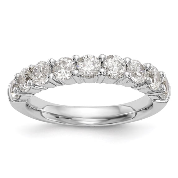 Solid 14K White Gold Nine Stone Diamond Wedding Ring Band with CZ Cubic Zirconia Size 6