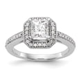 thumbnail image 1 of Solid 14K White Gold Princess Square Halo Engagement Ring with CZ Cubic Zirconia Size 8, 1 of 3