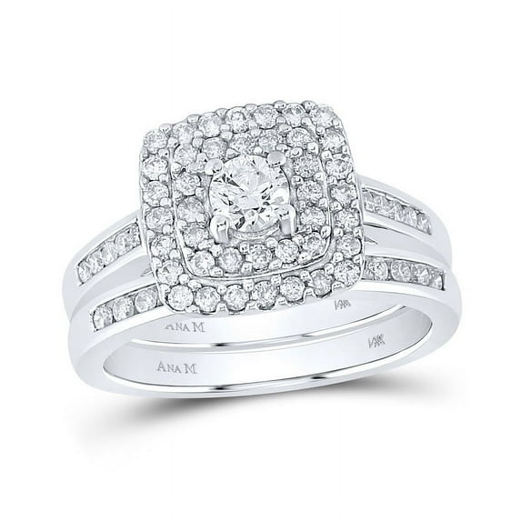 Solid 14K White Gold Real Natural Diamond Bridal Matching Engagement Ring Wedding Band Set 1 Carat - Size - 7 ( .98 Cttw )