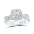 thumbnail image 1 of Solid 14K White Gold Real Natural Diamond Halo Bridal Matching Engagement Ring Wedding Band Set 1 Carat - Size - 7 ( 1.02 Cttw ), 1 of 2
