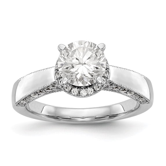 Solid 14K White Gold Round Diamond Side-Stones with CZ Cubic Zirconia Center Stone Halo Engagement Ring Size 5.5