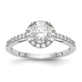 thumbnail image 1 of Solid 14K White Gold Round Diamond Side-Stones with CZ Cubic Zirconia Center Stone Halo Engagement Ring Size 5, 1 of 8
