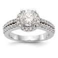thumbnail image 1 of Solid 14K White Gold Round Diamond Side-Stones with CZ Cubic Zirconia Center Stone Halo Engagement Ring Size 6, 1 of 8