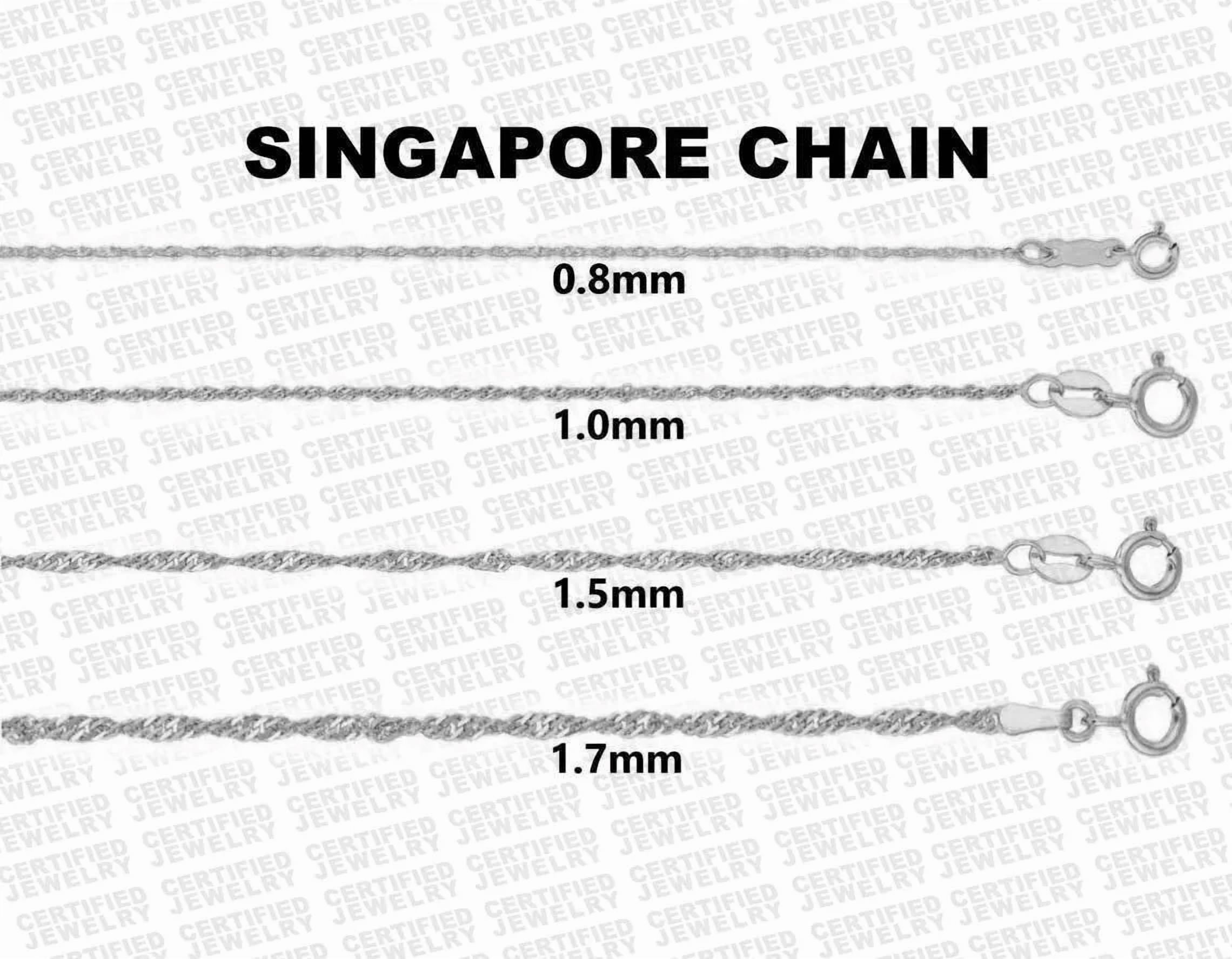 Solid 14K White Gold Singapore Rope Chain Necklace, 16" 18" 20" 24" Inch, 0.8mm To 1.7mm Wide
