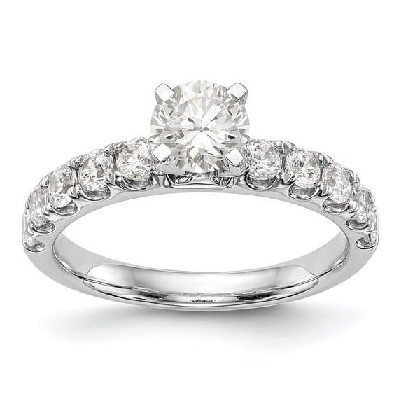 Solid 14K White Gold Solitaire Diamond Side-Stones with CZ Cubic Zirconia Peg Set Center Stone Engagement Ring Size 8.5