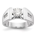 thumbnail image 1 of Solid 14K White Gold Solitaire Diamond Side-Stones with CZ Cubic Zirconia Peg Set Center Stone Engagement Ring Size 9, 1 of 8