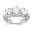 thumbnail image 1 of Solid 14K White Gold Three Stone Diamond Engagement Ring with CZ Cubic Zirconia Size 9, 1 of 8