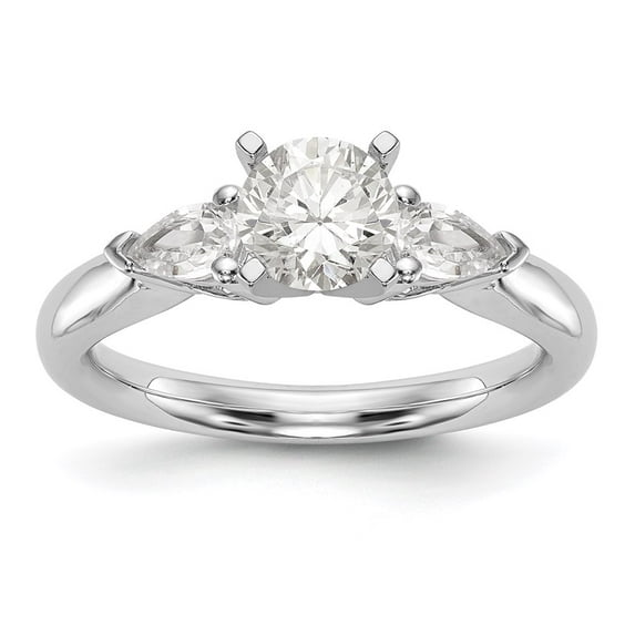 Solid 14K White Gold Three Stone Diamond Peg Set Engagement Ring with CZ Cubic Zirconia Size 9