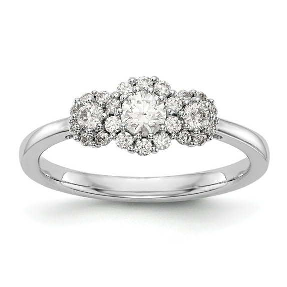 Solid 14K White Gold Three Stone Diamond Side-Stones with CZ Cubic Zirconia Center Stone Engagement Ring Size 5.5