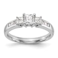 thumbnail image 1 of Solid 14K White Gold Three Stone Diamond Side-Stones with CZ Cubic Zirconia Center Stone Engagement Ring Size 6.5, 1 of 8