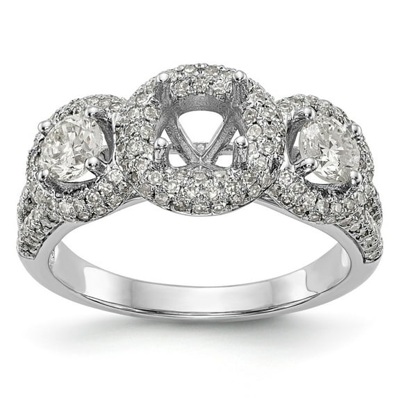 Solid 14K White Gold Three Stone Diamond Side-Stones with CZ Cubic Zirconia Center Stone Engagement Ring Size 6