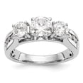 thumbnail image 1 of Solid 14K White Gold Three Stone Diamond Side-Stones with CZ Cubic Zirconia Peg Set Center Stone Engagement Ring Size 9, 1 of 8