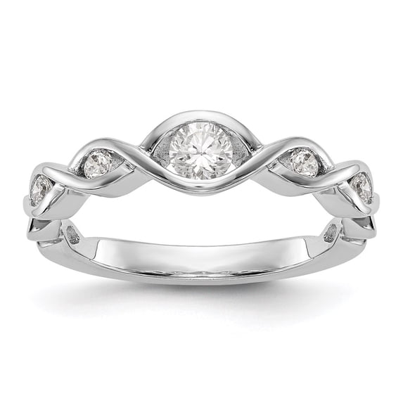 Solid 14K White Gold Wedding Ring Band with CZ Cubic Zirconia Size 7.5