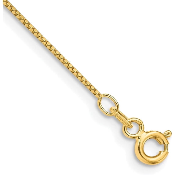 Solid 14K Yellow Gold 0.9mm Box with Spring Ring Lock Anklet - 10"