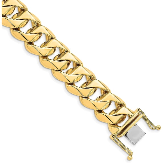 Solid 14K Yellow Gold 15.2mm Hand Polished Fancy Traditional Link with Box Catch Lock Bracelet - 8"