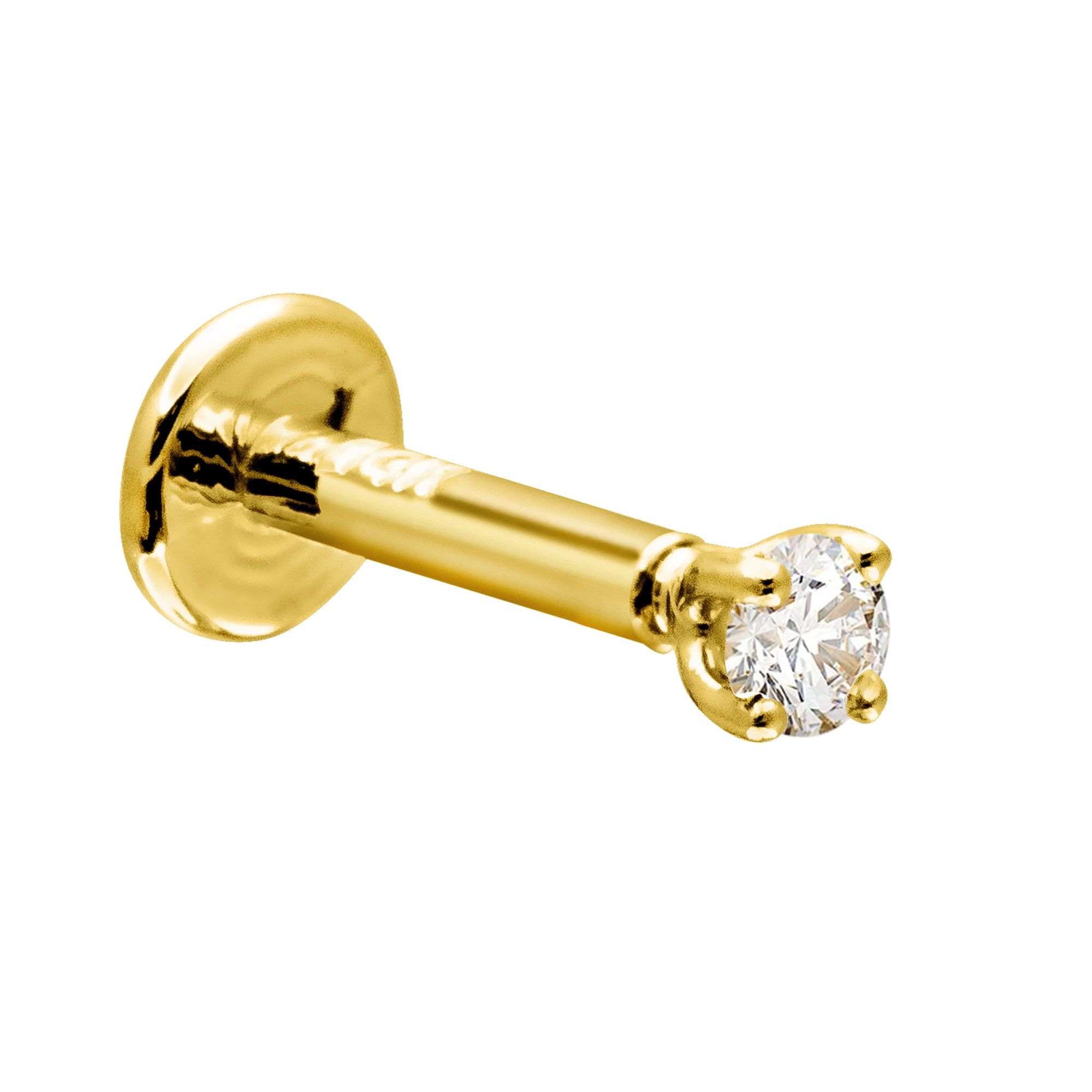 Solid 14K Yellow Gold 16G 6mm Post Labret Studs Lip Monroe Tragus Cartilage Earring Stud 2mm(0.03ct) Moissanite Gemstone Internally Threaded - 6YGLBR_2MNT