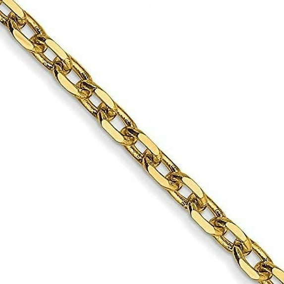 Solid 14K Yellow Gold 2.4mm Diamond-cut Round Open Link Cable with Lobster Lock Chain - 30"