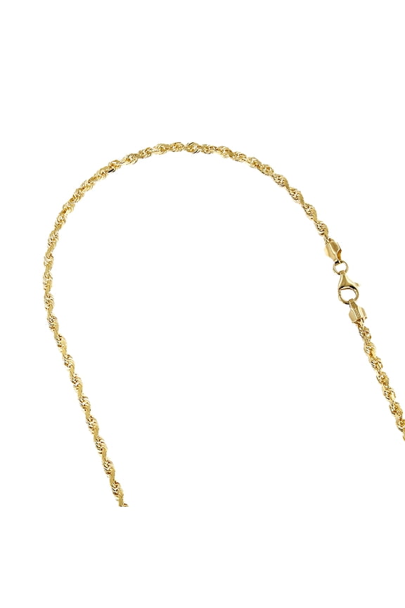 Solid 14K Yellow Gold 2.5mm Wide Rope Chain Diamond Cut Bracelet with Lobster Clasp 8 long