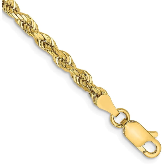 Solid 14K Yellow Gold 3.6mm Diamond-cut Quadruple Rope Lobster Lock Chain - 7" Bracelet