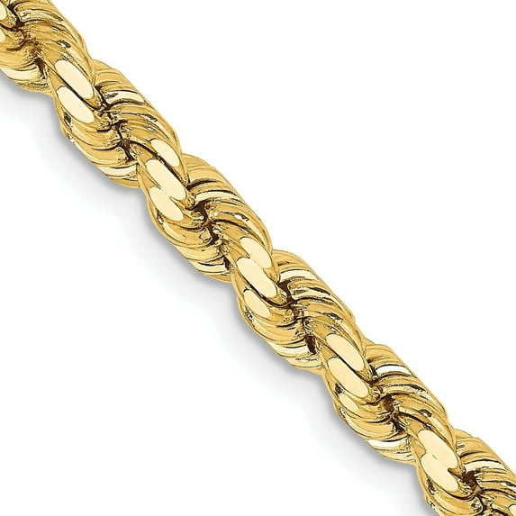 Solid 14K Yellow Gold 4.5mm Diamond-cut Rope with Lobster Lock Chain - 8" Bracelet