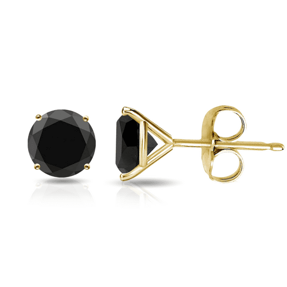 Solid 14K Yellow Gold 4MM Black Round Cut Studs