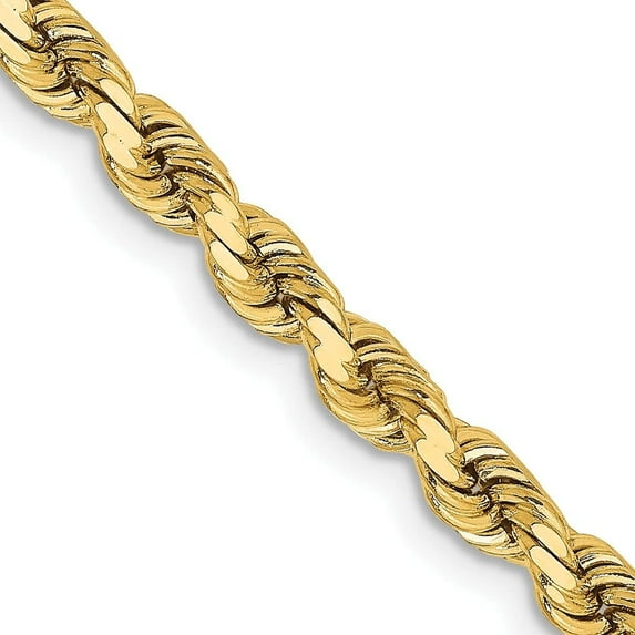 Solid 14K Yellow Gold 4mm Diamond-cut Rope with Lobster Lock Chain - 9" Bracelet