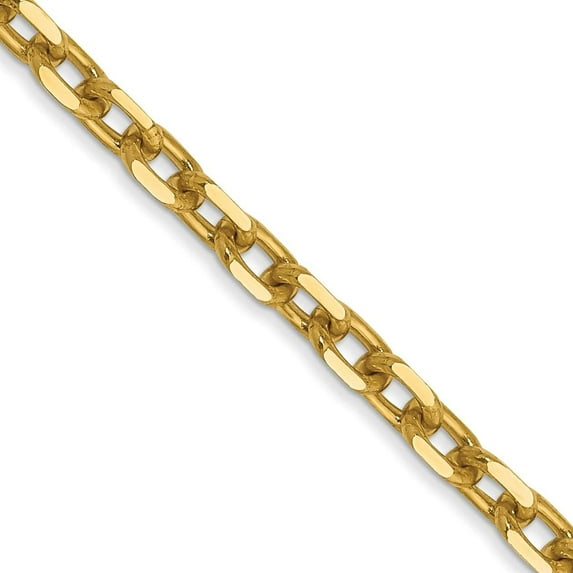 Solid 14K Yellow Gold 4mm Diamond-cut Round Open Link Cable with Lobster Lock Chain - 30"