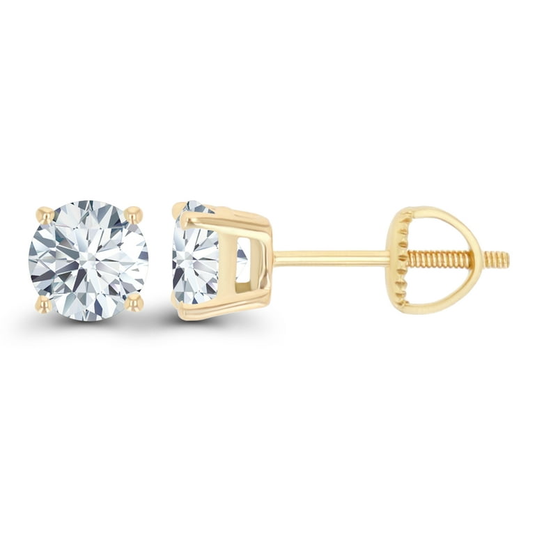 Solid 14K Yellow Gold 5mm Round Created White Sapphire April