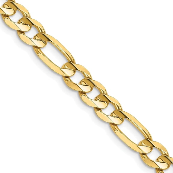 Solid 14K Yellow Gold 6.2mm Concave Open Figaro with Lobster Lock Chain - 24"