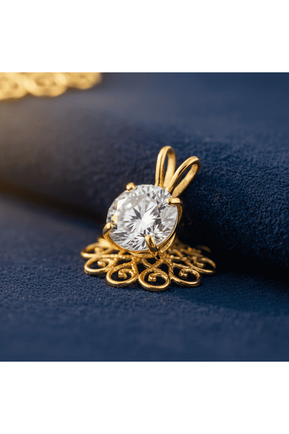 Solid 14K Yellow Gold 6MM Round CZ Pendant for Women and Teens